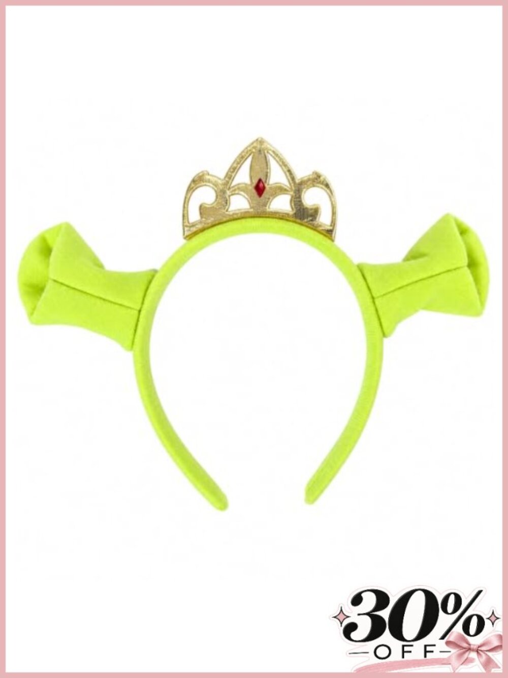 Green Ogre Ears Headband with Golden Crown